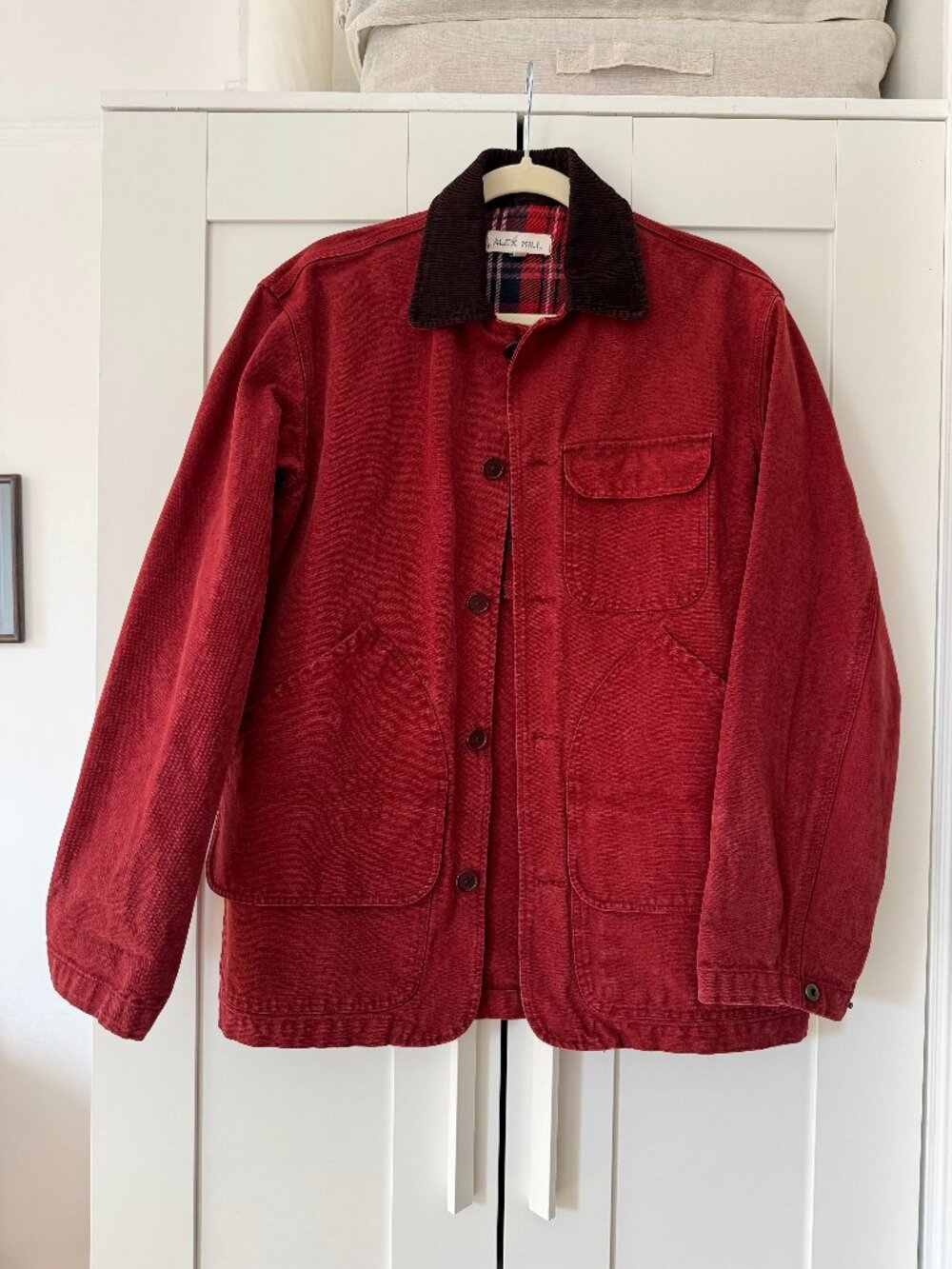 Alex Mill Red Canvas Barn Jacket Corduroy Collar Plaid Lined XS